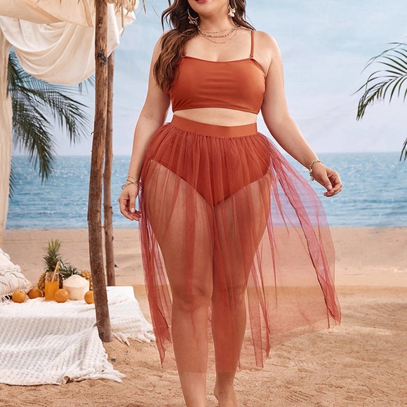 Plus Size Bikini Split Swimsuit Gauze Skirt - Picture 8 of 12